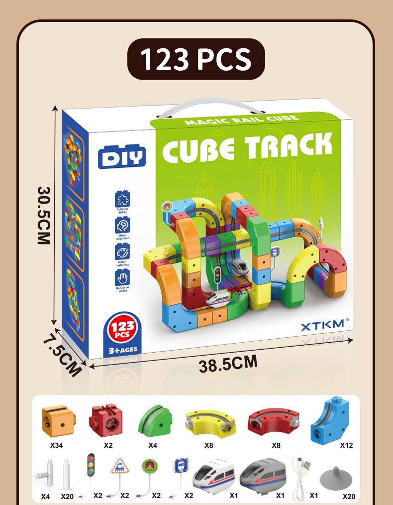 3D Gravity Magic Track Train Set DIY Deformable Racing Track STEM Building Toy with Blocks Traffic Lights for Kids Ages 3 4 5 Indoor Outdoor Birthday Gift