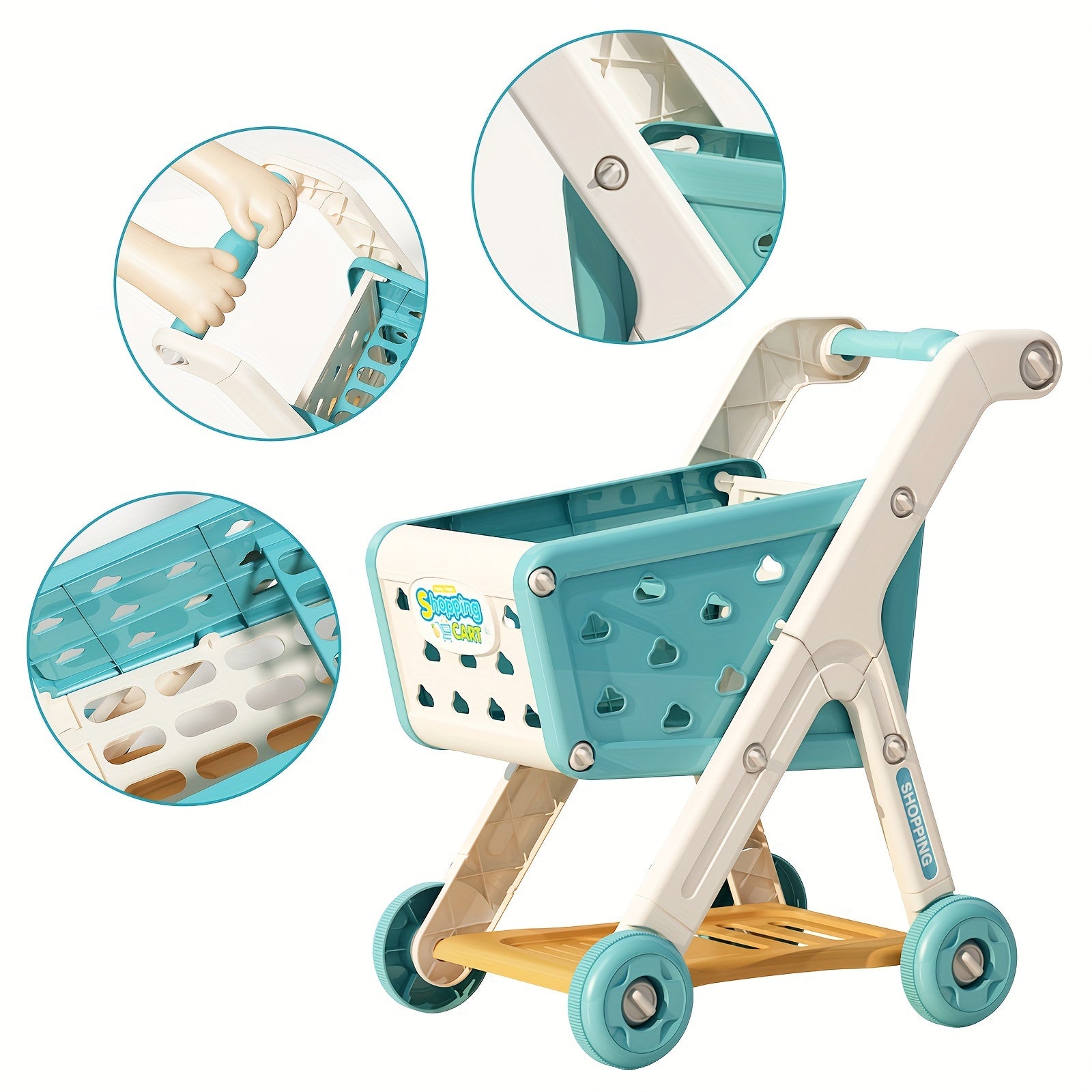 Kids Grocery Shopping Cart Toy Set Pretend Play with Pretend Food Accessories Wheels Toddler Girls Boys Christmas Birthday Gift
