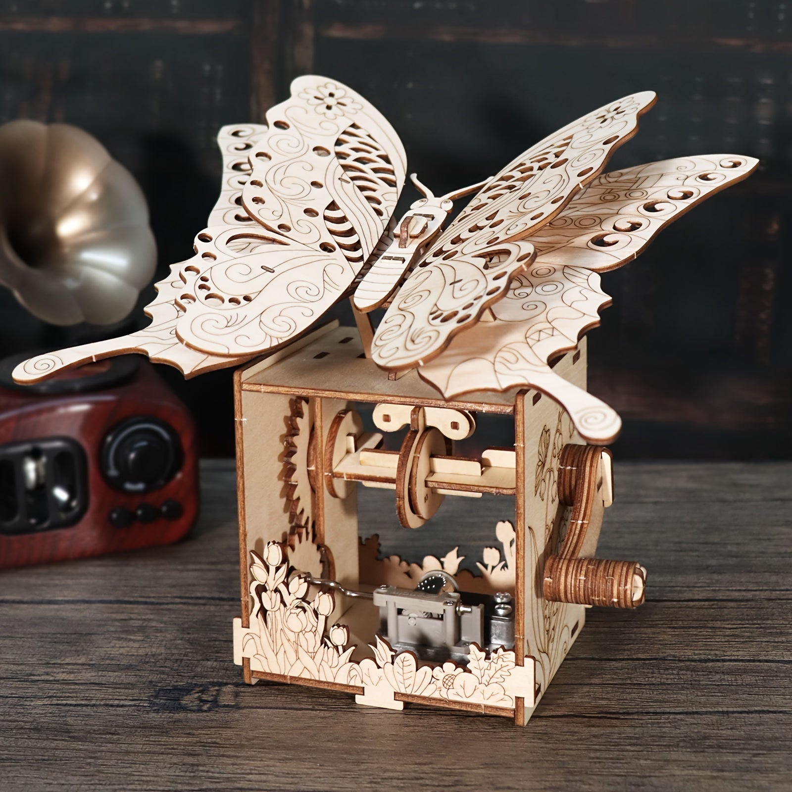 3D Wooden Puzzle Music Box You Are My Sunshine, Butterfly Hand Handmade Assembly Model Kit, Unique Christmas Birthday Holiday Gift for Women Girls & Music Lovers