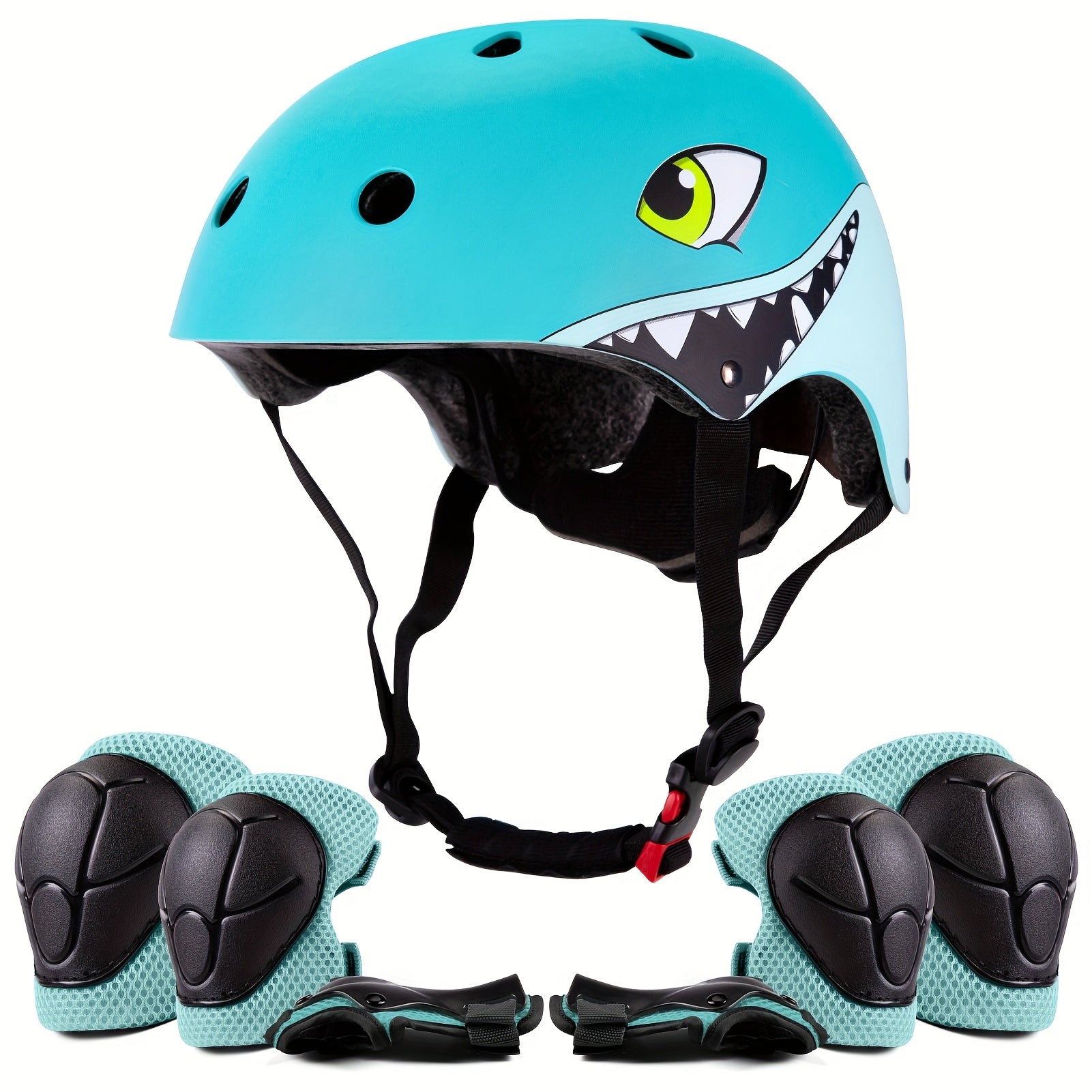 Shark Kids Bike Helmet with Protective Gear Set – Adjustable Lightweight Breathable Cycling Safety Helmet for Boys Girls Ages 5+ Birthday Gift (Blue & Black)