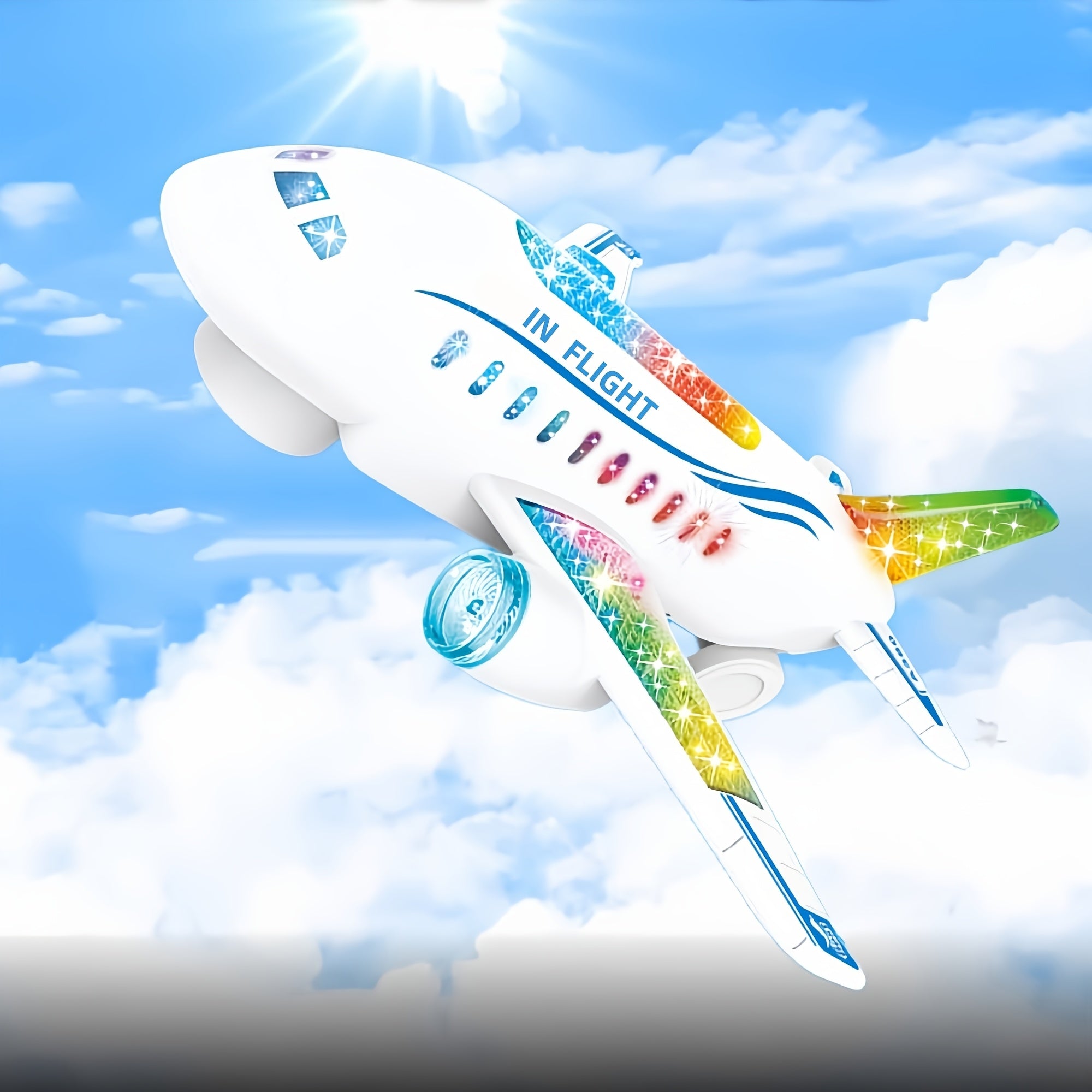 Electric Airplane Toy for Kids with Flashing LED Lights & Musical Sounds – Battery Operated Simulation Aircraft, Universal Auto-Drive Plane Gift for Toddlers Boys & Girls