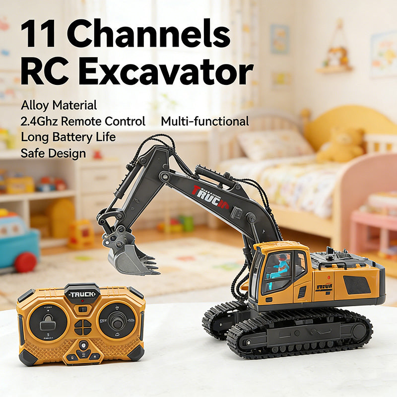 Remote Control Excavator Toy Metal Shovel LED Light 1200mAh RC Construction Truck Set Loader Garbage Truck Combo Boys Kids Ages 6+ Birthday Christmas Gift