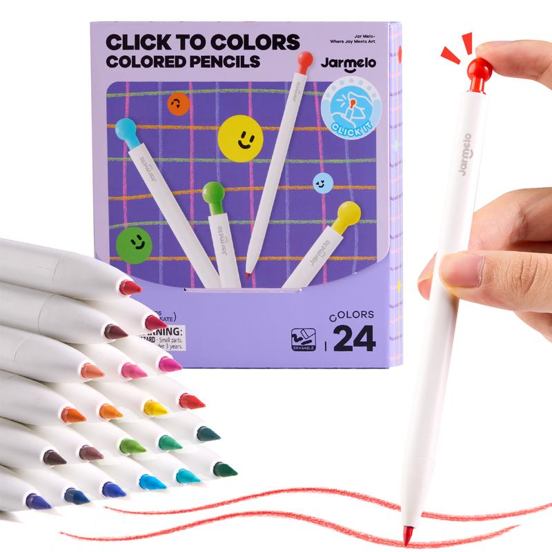 Mechanical Colored Pencils for Kids by Jar Melo, 24 or 36 Colors with Erasable 3mm Retractable Leads and Triangular Grip for Drawing and School Art