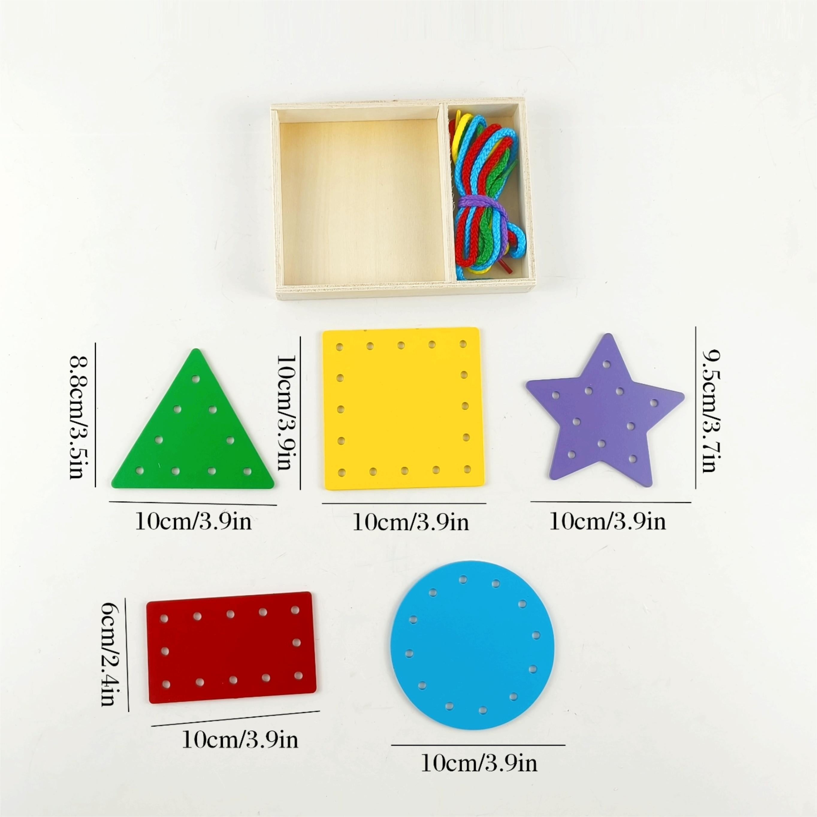Wooden Lacing Cards for Toddlers – 5-Piece Double-Sided Shape Threading Toy Set in Box, Montessori Fine Motor Skill Activity Toy for Kids Ages 2+