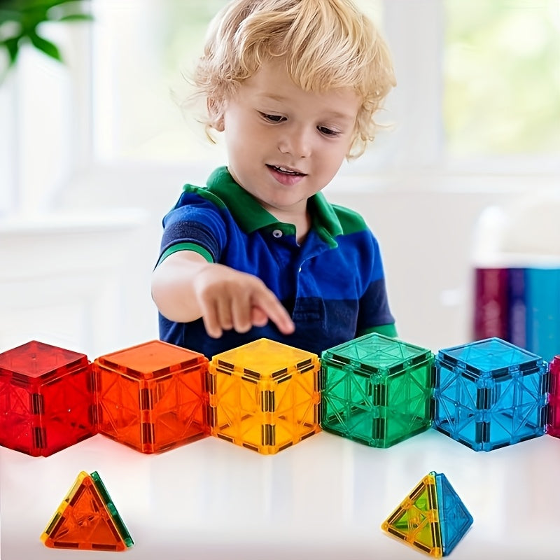 Magnetic Tiles 120pcs with 2 Cars STEM Building Set - Educational Magnet Puzzle Stacking Blocks Architecture Toy for Boys Girls Ages 3+