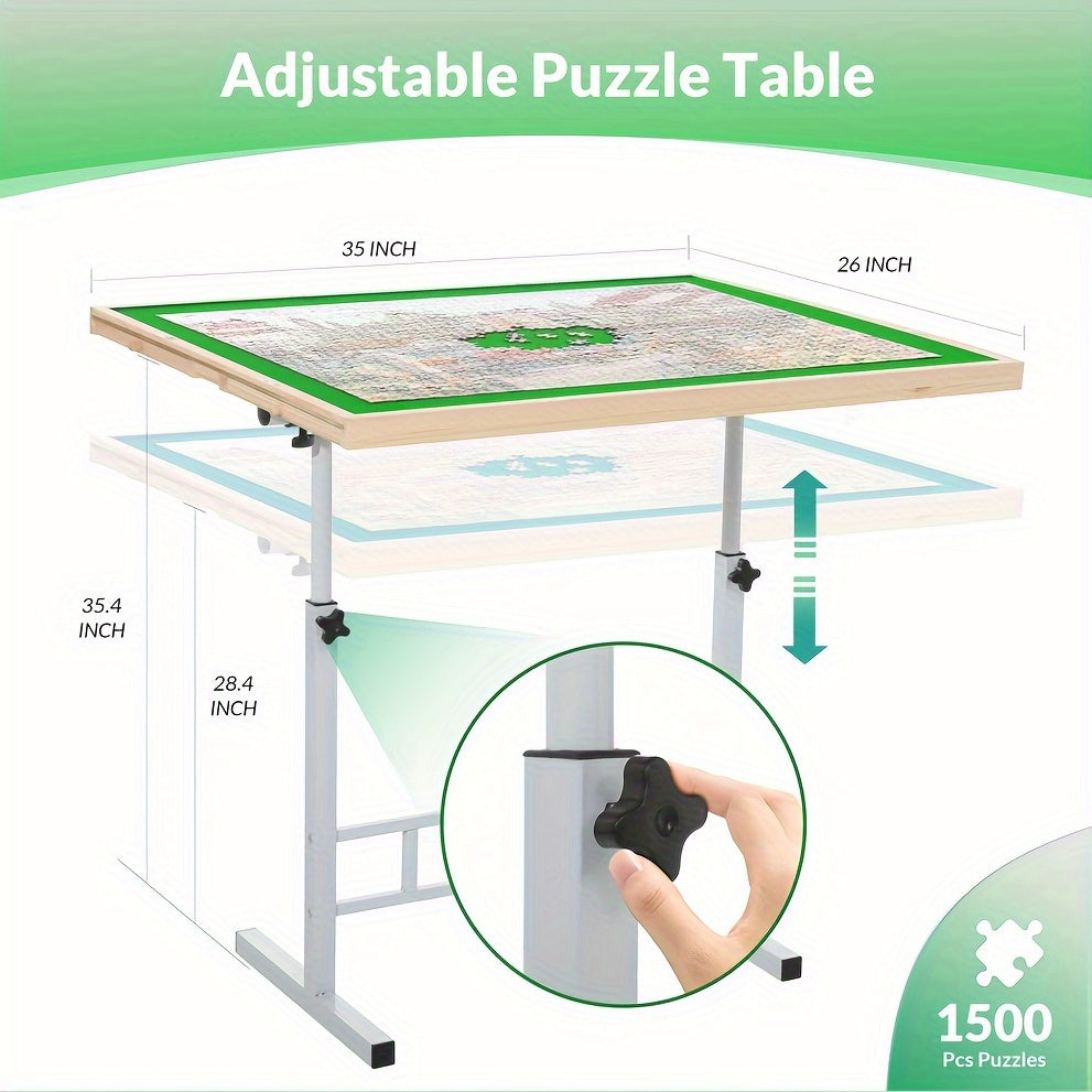Jigsaw Puzzle Table with 4 Drawers for 1500 Pieces Adjustable Angle & Height 35x26 Inch Tilting Puzzle Board Metal Legs Ergonomic Gift for Adults Neck Back Pain Relief