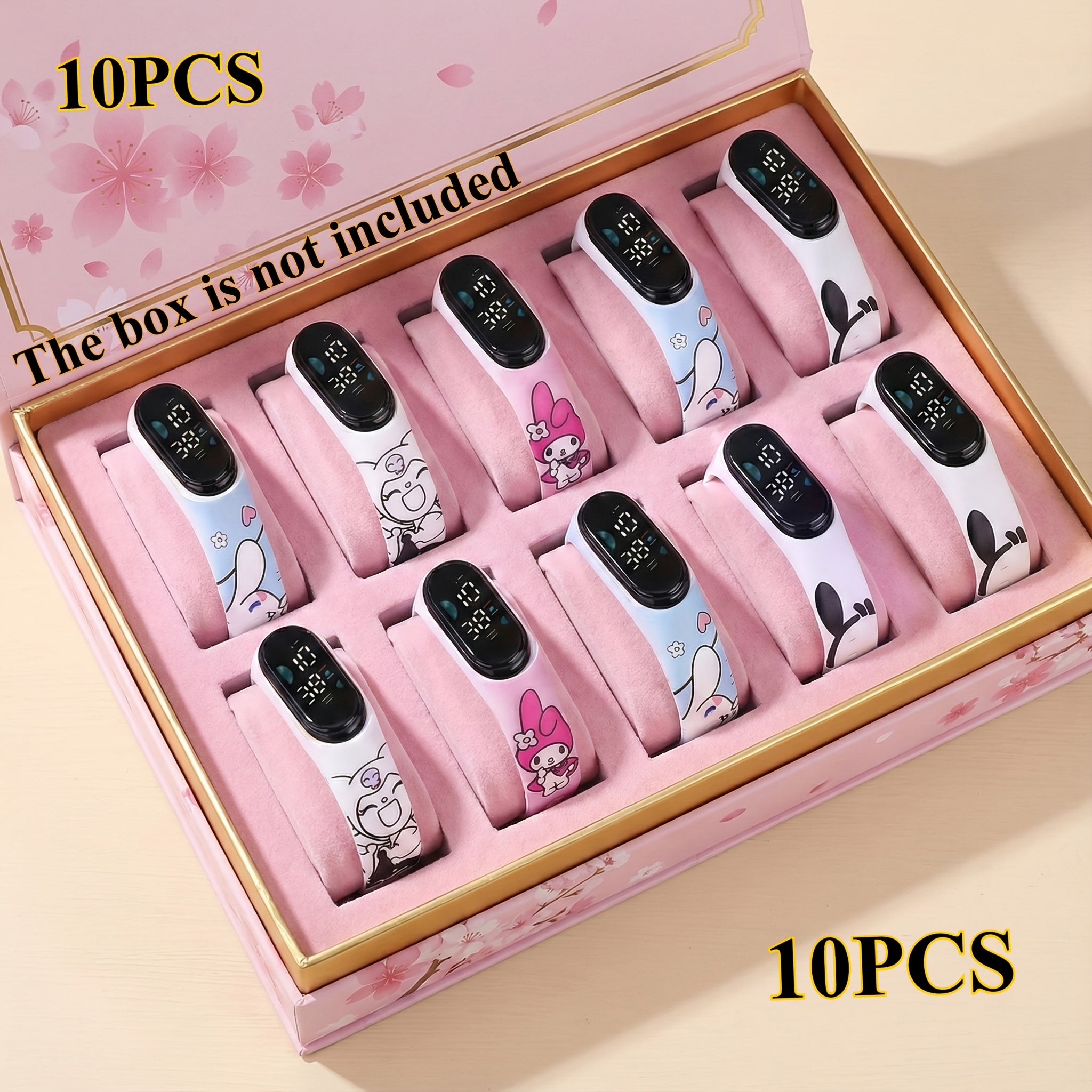 10pcs Sanrio Kids Watch Set - Cinnamoroll Kuromi My Melody Pochacco Silicone Quartz Watches 4 Mixed Colors - Birthday Party Return Gift Favor for Girls