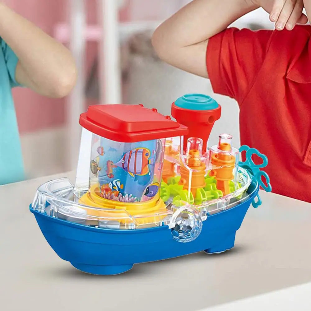 Interactive Sensory Boat Toy for Toddlers Ages 2+ – Underwater Theme with Fish & Coral Reefs, Rotating Scroll Screen & Music, Educational Sensory Play Toy for Boys Girls, Birthday Gift