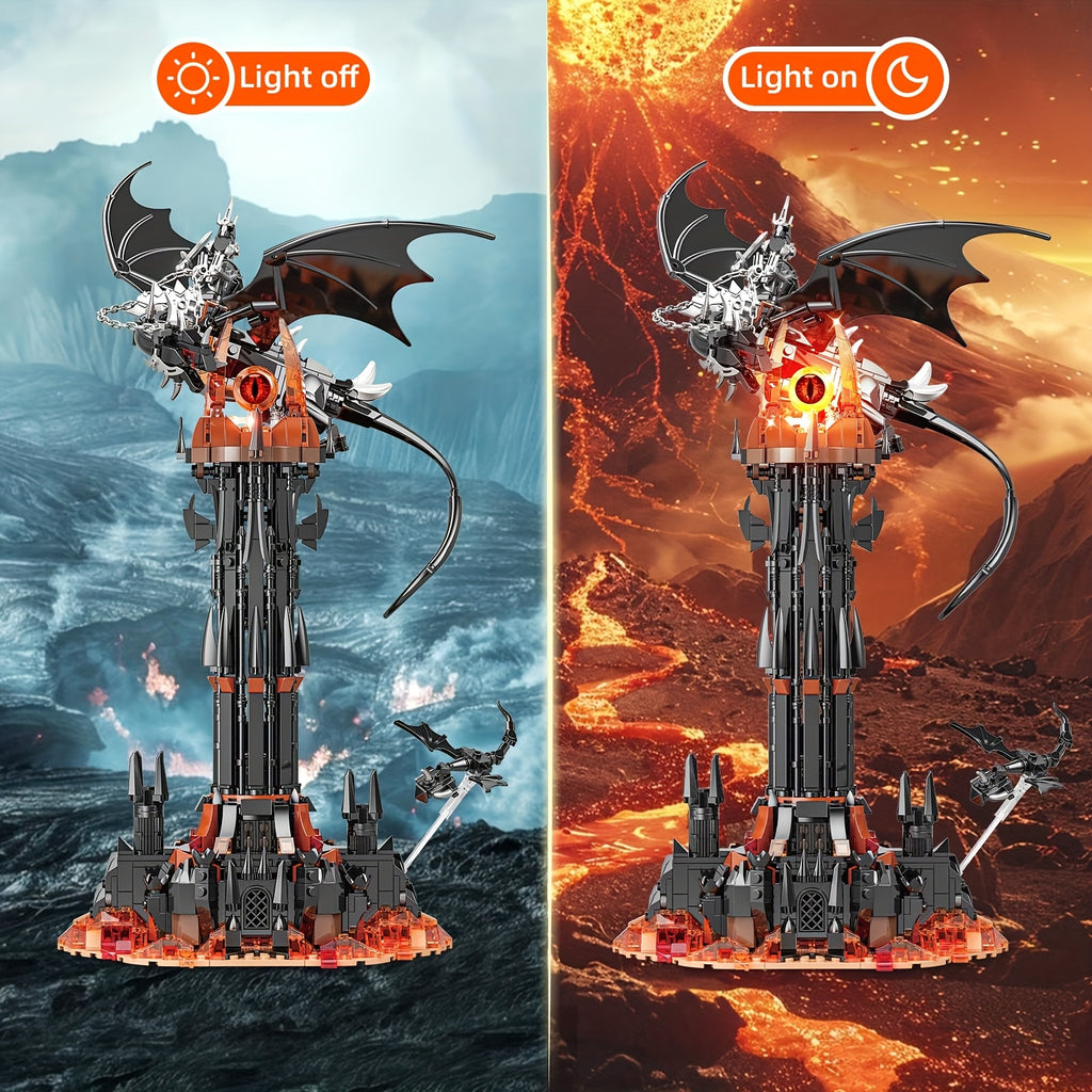Dragon Castle Building Blocks Set, Black Dragon Guardian Tower Assembly Model with Magic Dark Architecture, Creative STEM Building Toy for Kids, Halloween Birthday Christmas Gift