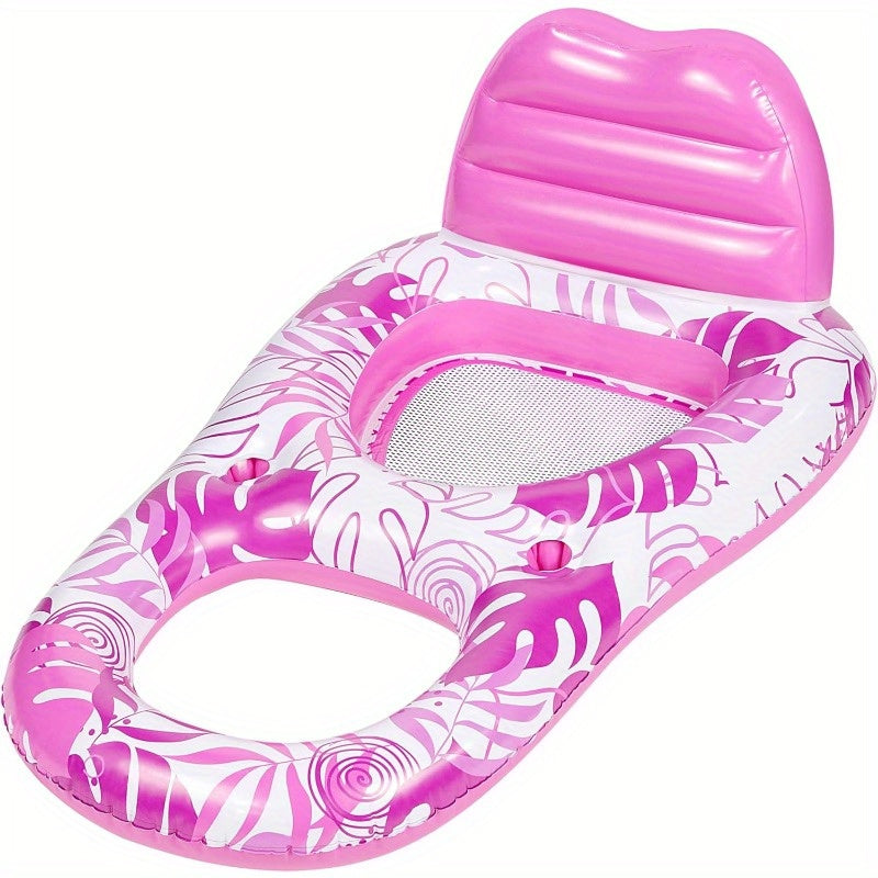 Inflatable Pool Float Lounger for Adults with Cup Holders & Footrest, Floating Recliner Chair Raft for Swimming Pool, Summer Water Party Relaxation Floaty