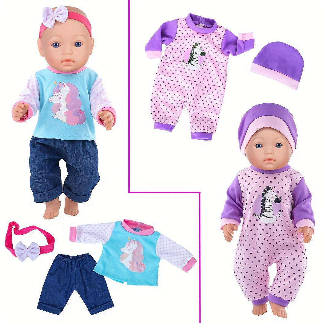 10 Sets Baby Doll Clothes for 14-16 Inch & 43cm Newborn Reborn Dolls – Soft Safe Rompers & Outfits, Easy On/Off, Complete Doll Wardrobe Gift for Kids Ages 3-12, No Doll Included