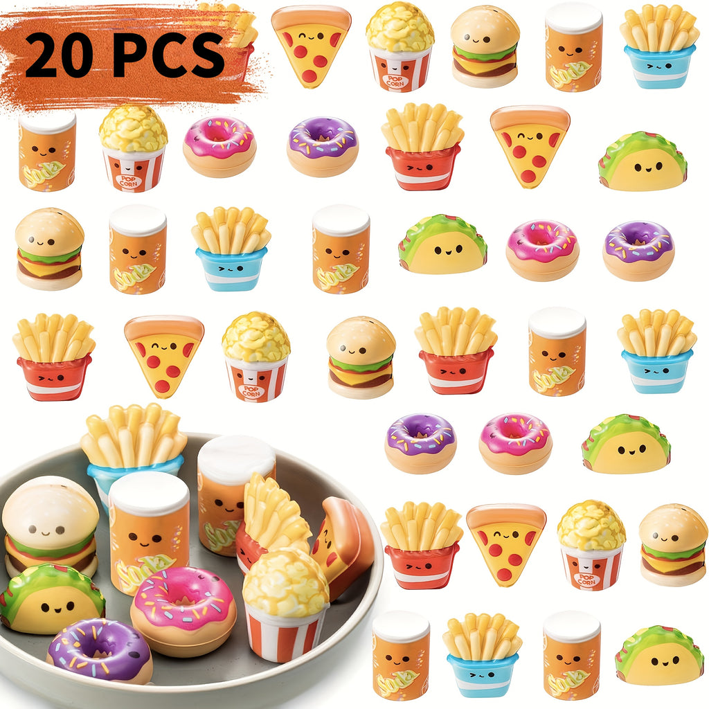 Mini Squishy Fast Food Toys 20 Pack – Slow Rise Individually Wrapped Foam Squishies 1.5–2.25", Party Favors & Goodie Bag Fillers for Kids