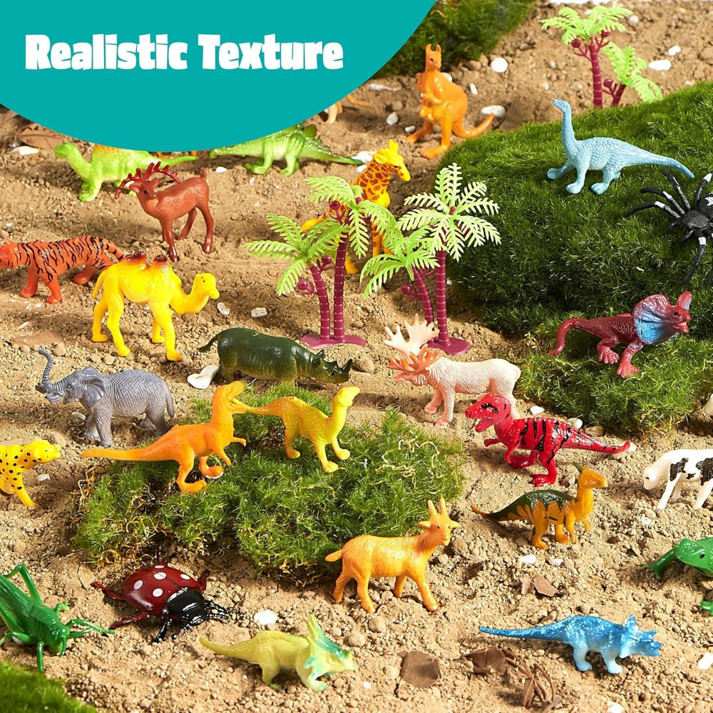 69pcs Animal Figures Toy Set for Kids – Jungle Zoo Ocean Farm & Dinosaur Figurines with Sensory Bin – Educational STEM Toy – Birthday Party Favor & Gift for Boys & Girls Ages 3+