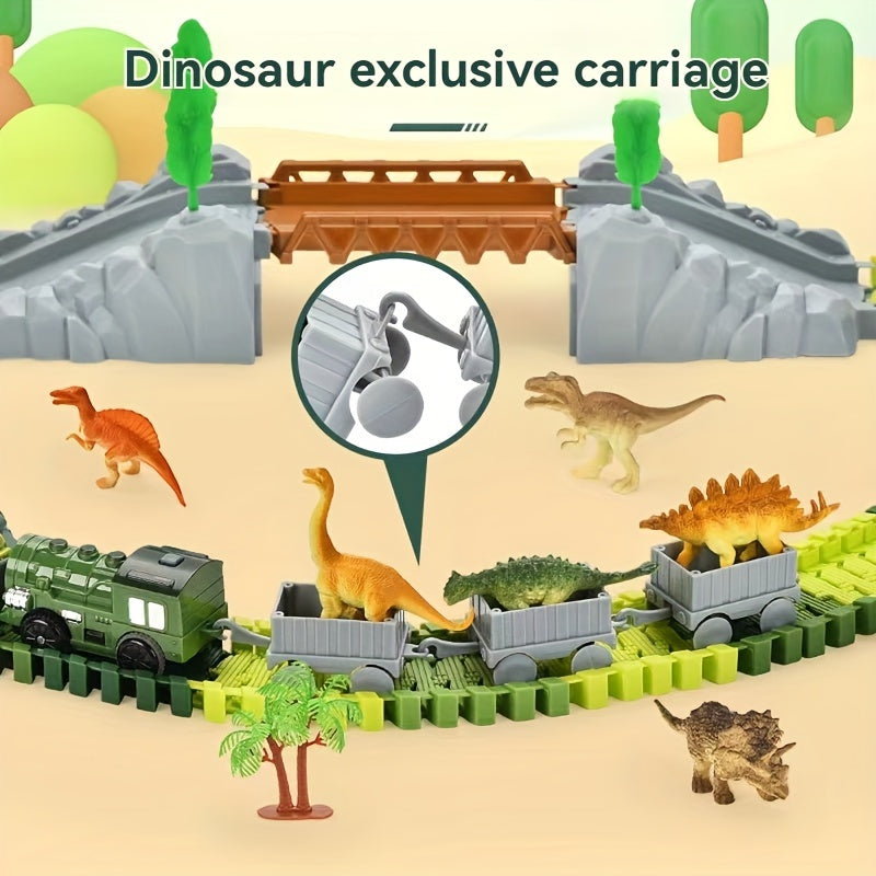 121-Piece Electric Dinosaur Track Train Set – Dinosaur Swallowing Car Sliding Track with Electric Train, Fun Dinosaur Toy Car Combination Playset for Kids Boys and Girls