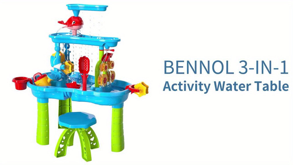 Sand & Water Table for Toddlers 3-Tier with Shovel Scoop Strainer – Outdoor Sensory Play Set for Kids Ages 2-6, Backyard Beach Patio Summer Activity