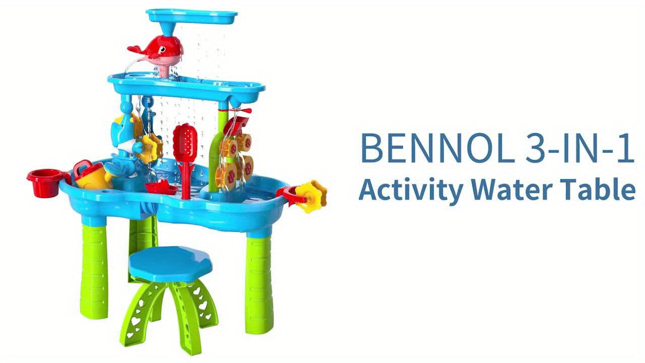 Sand & Water Table for Toddlers 3-Tier with Shovel Scoop Strainer – Outdoor Sensory Play Set for Kids Ages 2-6, Backyard Beach Patio Summer Activity