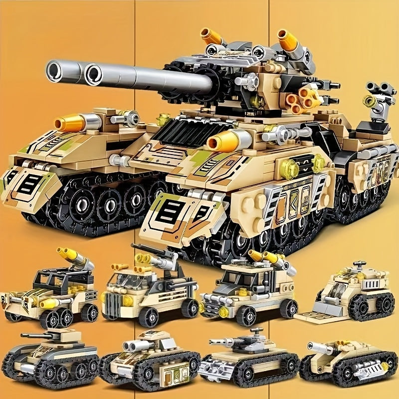 Snow Tank Building Blocks Set 1628pcs 8-in-1 Military Armored Vehicle Model Kit for Adults Teens Ages 14 Plus - Christmas Birthday Gift