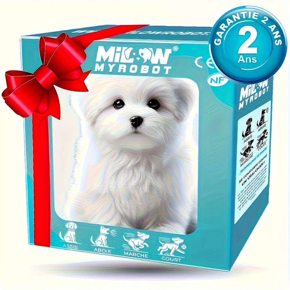 Realistic White Robot Puppy Toy – Walks, Barks & Wags Tail, Lifelike Plush AI Interactive Pet for Kids, Birthday Halloween Christmas Gift for Boys Girls