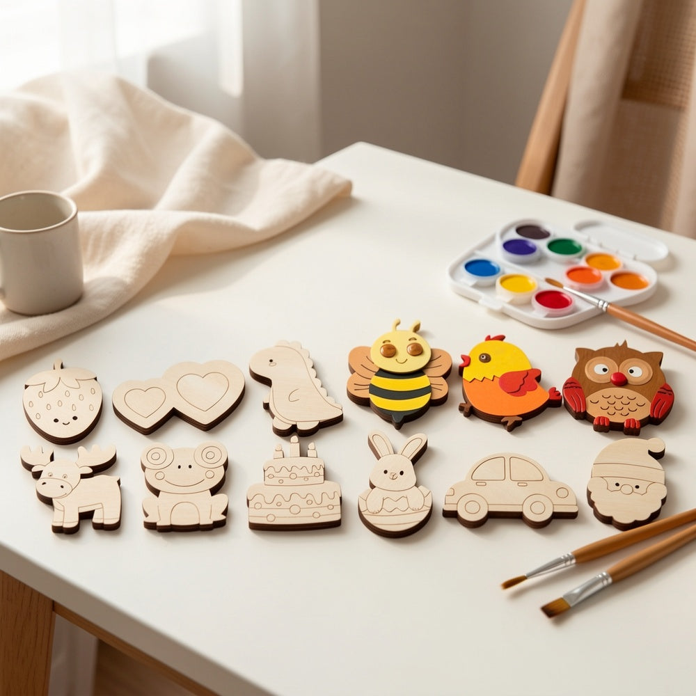 DIY Wooden Fridge Magnets Painting Kit for Kids 30pcs – Wood Craft Set with Glow in the Dark Paint, Art Supplies, Party Favors Gift for Boys Girls