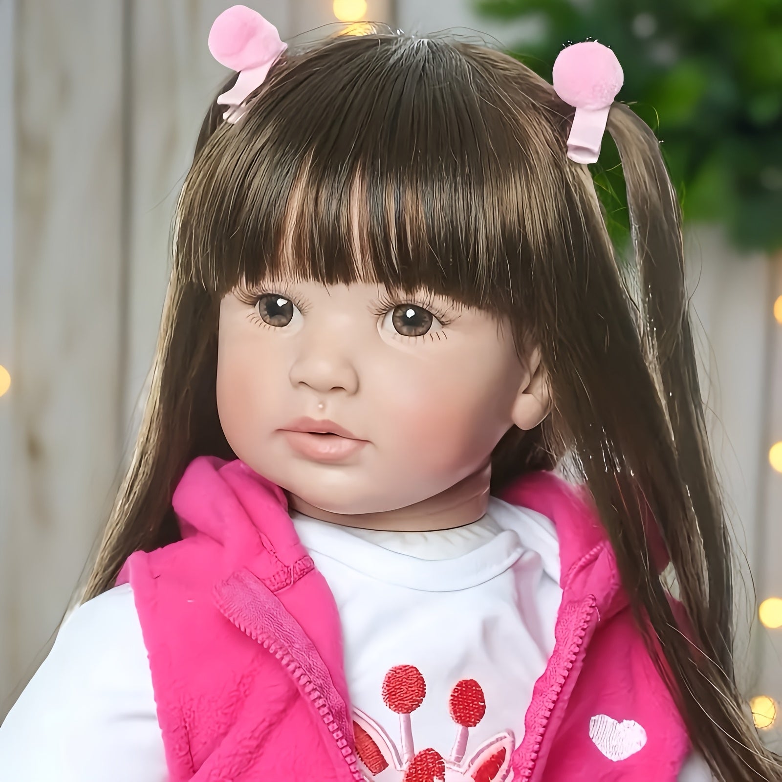 Realistic Reborn Baby Doll 24 Inch Princess with Long Dark Hair – Handmade Soft Vinyl Cloth Body Newborn Girl Gift with Outfit Pacifier Bottle & Birth Certificate