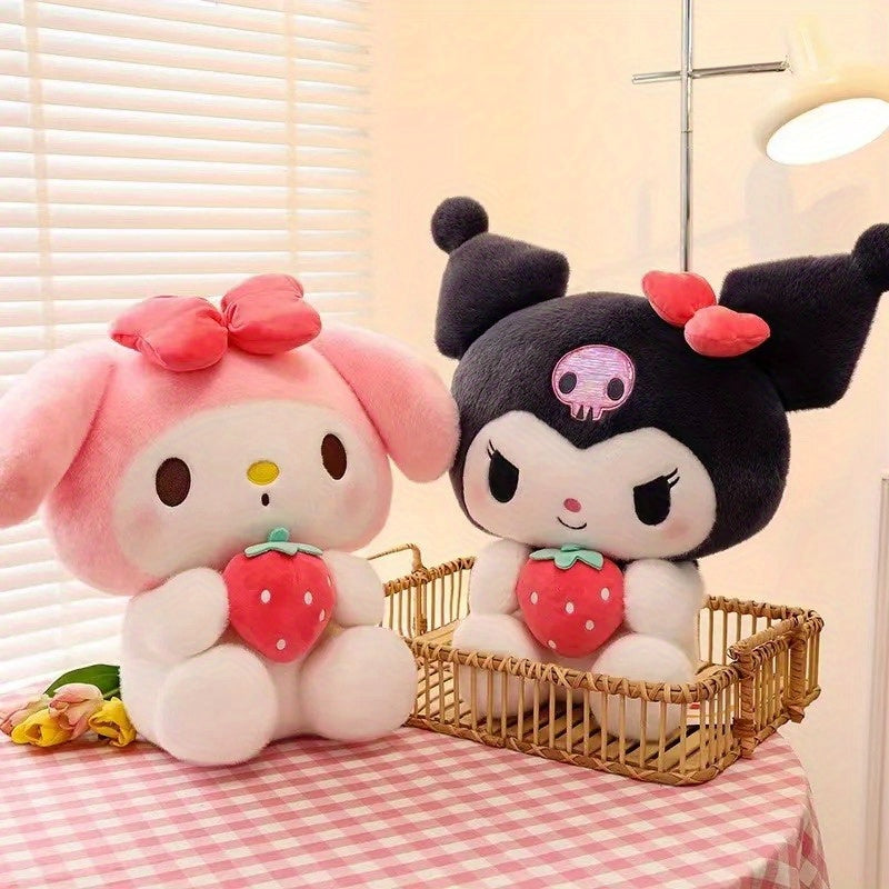 My Melody Sanrio Plush Toy 9.84 Inch – Sitting Strawberry Kuromi Melody Stuffed Animal Doll, Kawaii Sanrio Gift for Girls Girlfriend Birthday Holiday Room Decor