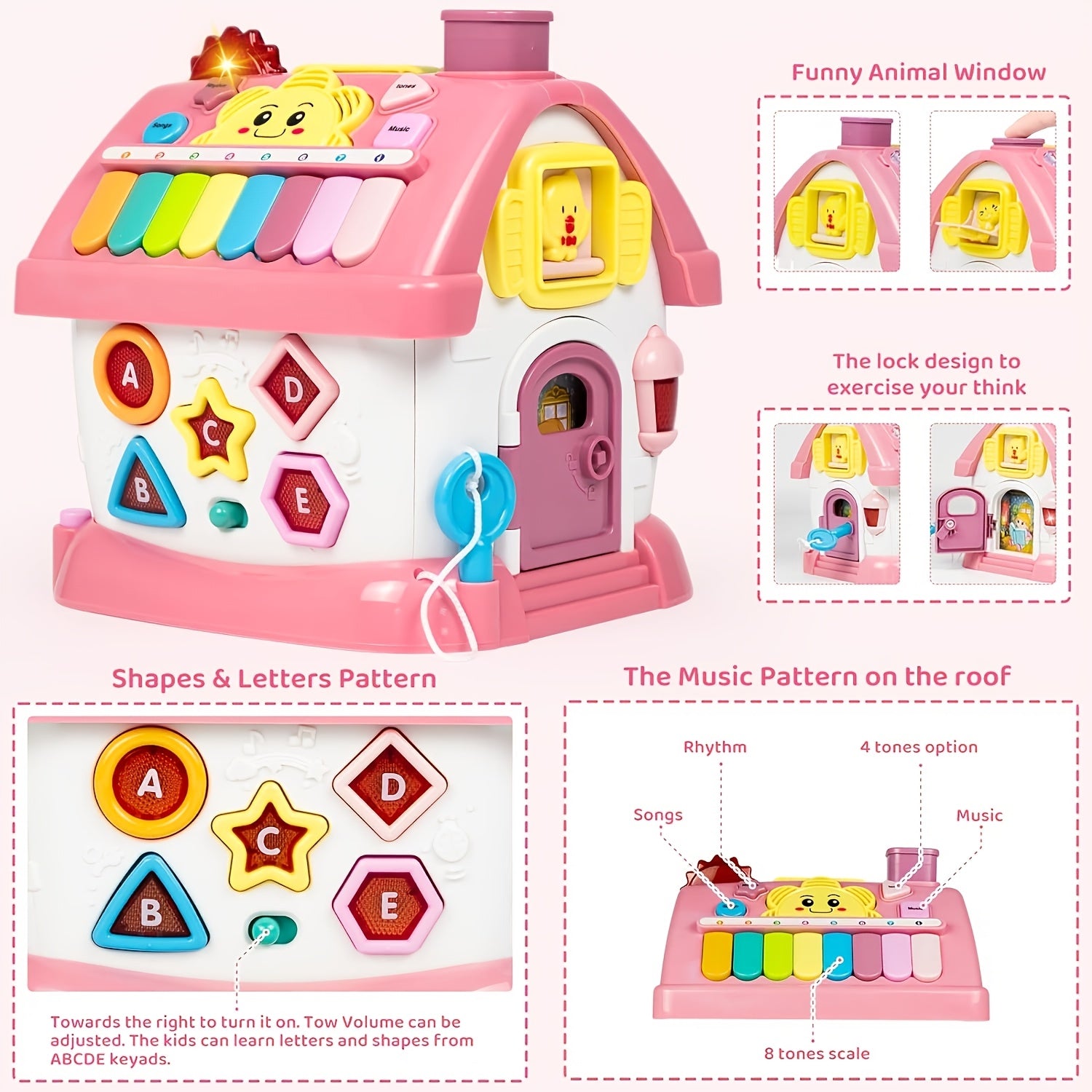8-in-1 Musical House Baby Toy Multi-Functional Educational Enlightenment Toy - Birthday Gift for Baby Boys Girls Toddlers Pink