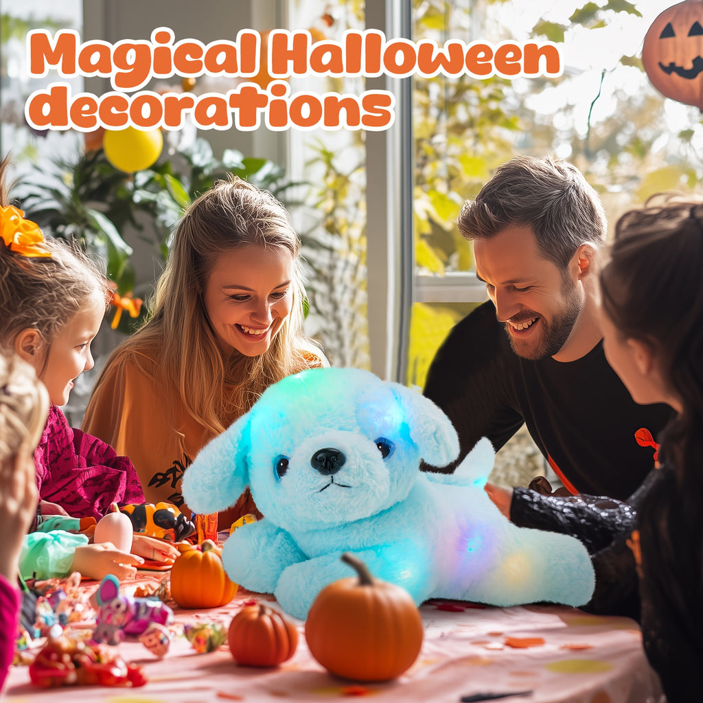 Light Up Music Blue Puppy Plush Toy – Soft Stuffed Animal Dog with Glowing Lights & Sound, Cute Plushie for Kids, Birthday Christmas Halloween Gift, Room Decoration