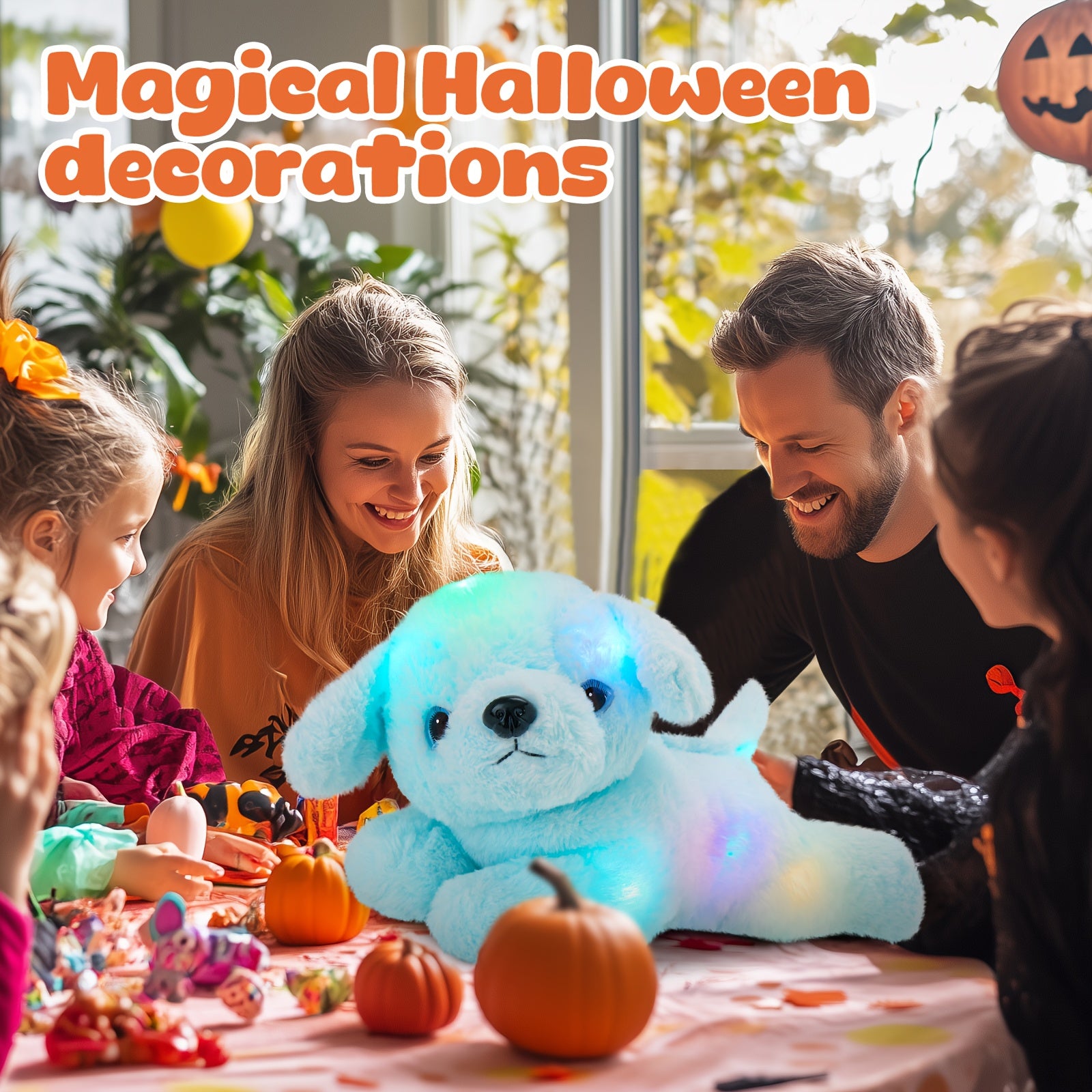 Light Up Music Blue Puppy Plush Toy – Soft Stuffed Animal Dog with Glowing Lights & Sound, Cute Plushie for Kids, Birthday Christmas Halloween Gift, Room Decoration