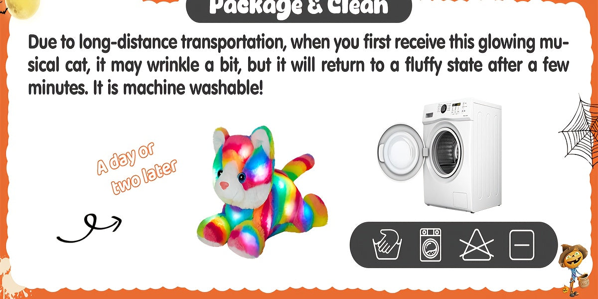 Musical Glowing Rainbow Cat Stuffed Animal - Soft Plush Cat Toy with Colorful LED Lights & Sound, Cute Kawaii Cat Plushie for Playtime Birthday New Year Party Decoration Gift