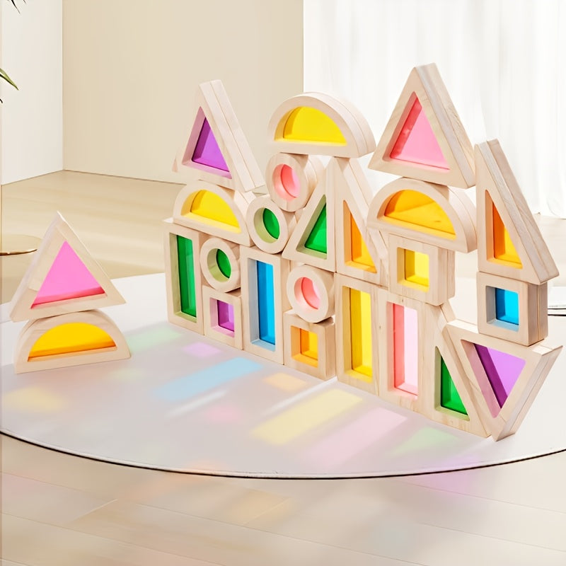 Translucent Colored Acrylic Building Blocks for Kids - Geometric Sensory Construction Toy, Parent-Child Bonding Educational Gift for Birthdays & Holidays