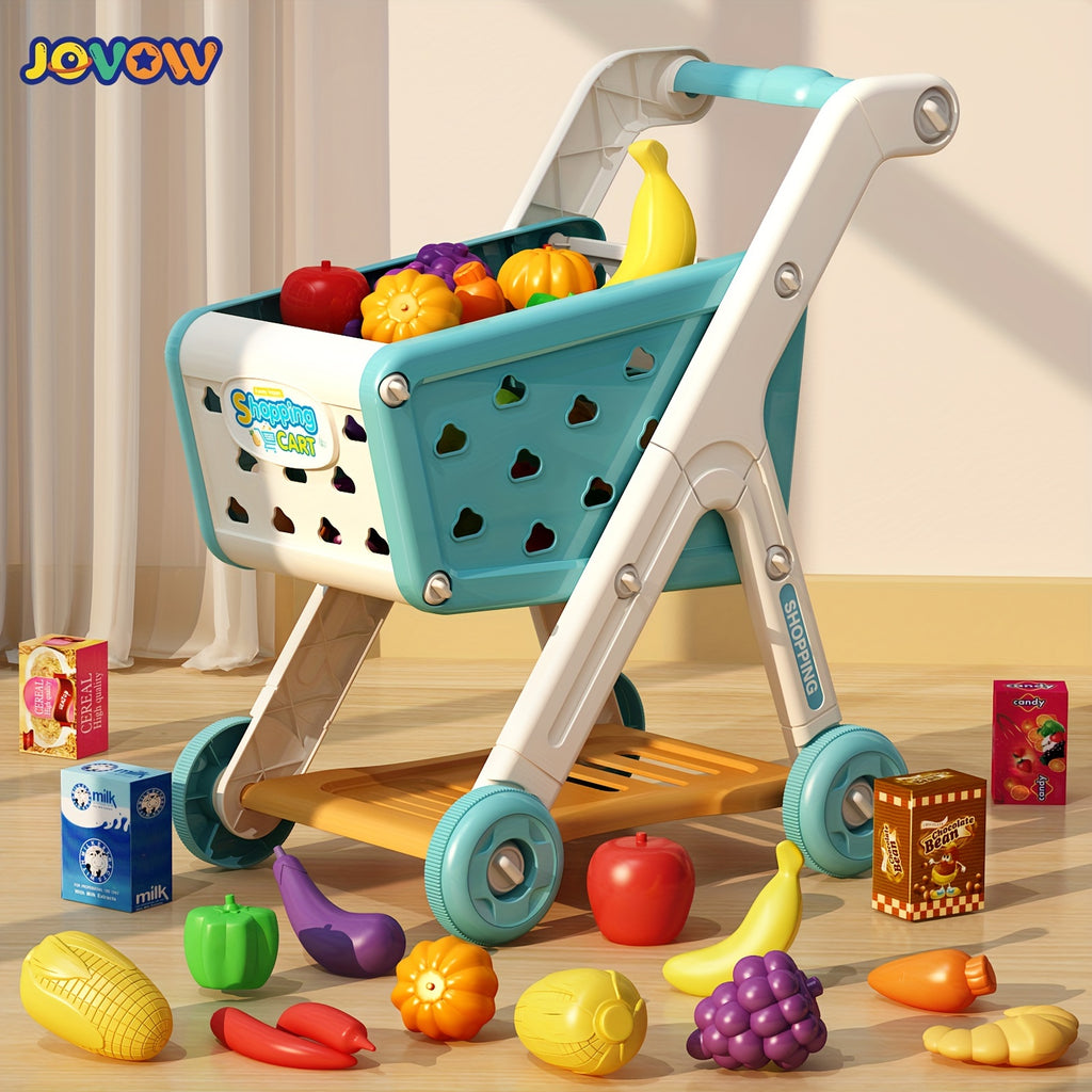 Kids Grocery Shopping Cart Toy Set Pretend Play with Pretend Food Accessories Wheels Toddler Girls Boys Christmas Birthday Gift