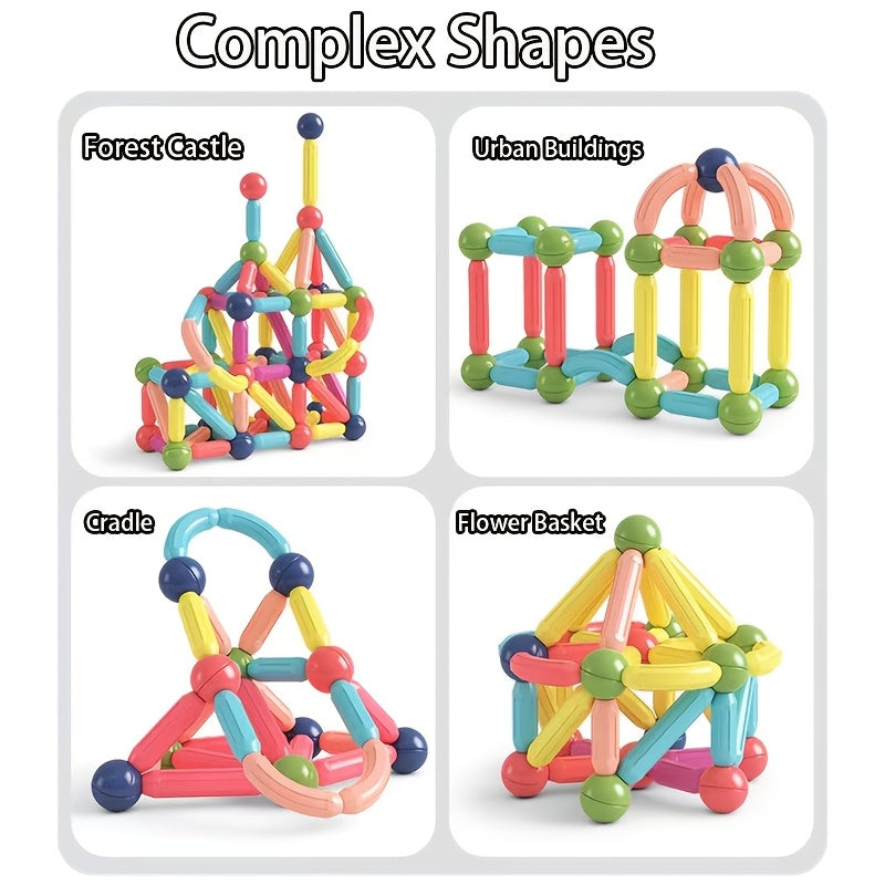 Magnetic Building Sticks and Balls Set 62pcs 360 Degree Rotating STEM Brain Training Toy for Kids Boys Girls Ages 3 4 5 6 7 - Birthday Gift