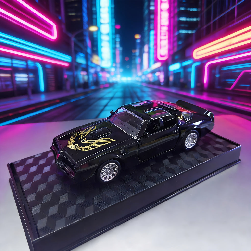 Pontiac Firebird Die Cast Toy Car 1:36 Scale RMZ – Zinc Alloy Openable Doors Pull-Back Muscle Car Model with Display Base, Collectible Gift for Boys Ages 3+