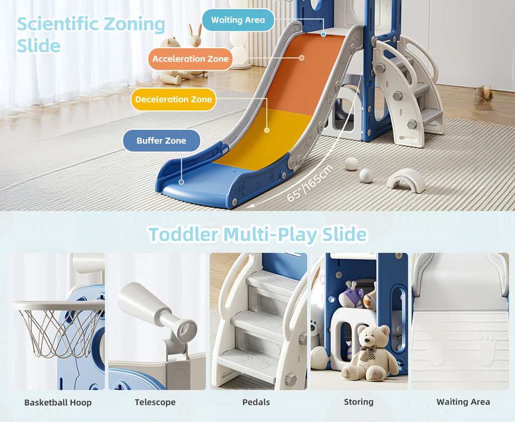 Toddler Slide and Climber Playset Indoor Outdoor for Boys Girls Ages 1.5-6 - L-Shaped Playground with Basketball Hoop Storage Telescope, Easy Assembly Kids Slide Set, Birthday Christmas Gift