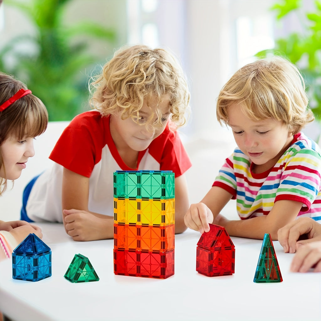 Magnetic Tiles 120pcs with 2 Cars STEM Building Set - Educational Magnet Puzzle Stacking Blocks Architecture Toy for Boys Girls Ages 3+