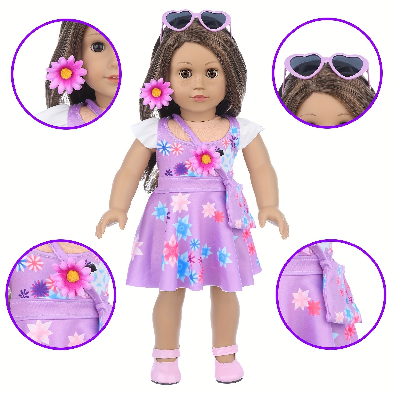 18 Inch Doll Clothes & Makeup Accessories Set – Skirt, Handbag, Hairpin, Eyeshadow, Nail Polish & Lipstick for 18 Inch Dolls Gift Ages 3+
