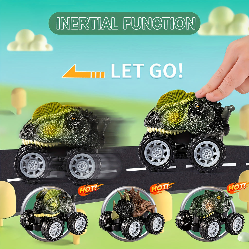 7-in-1 Dinosaur Transport Truck Toy Set with 3 Dino Figures 3 Monster Cars Lights Sounds Friction Push Go for Kids Boys Girls Ages 3 4 5 Birthday Christmas