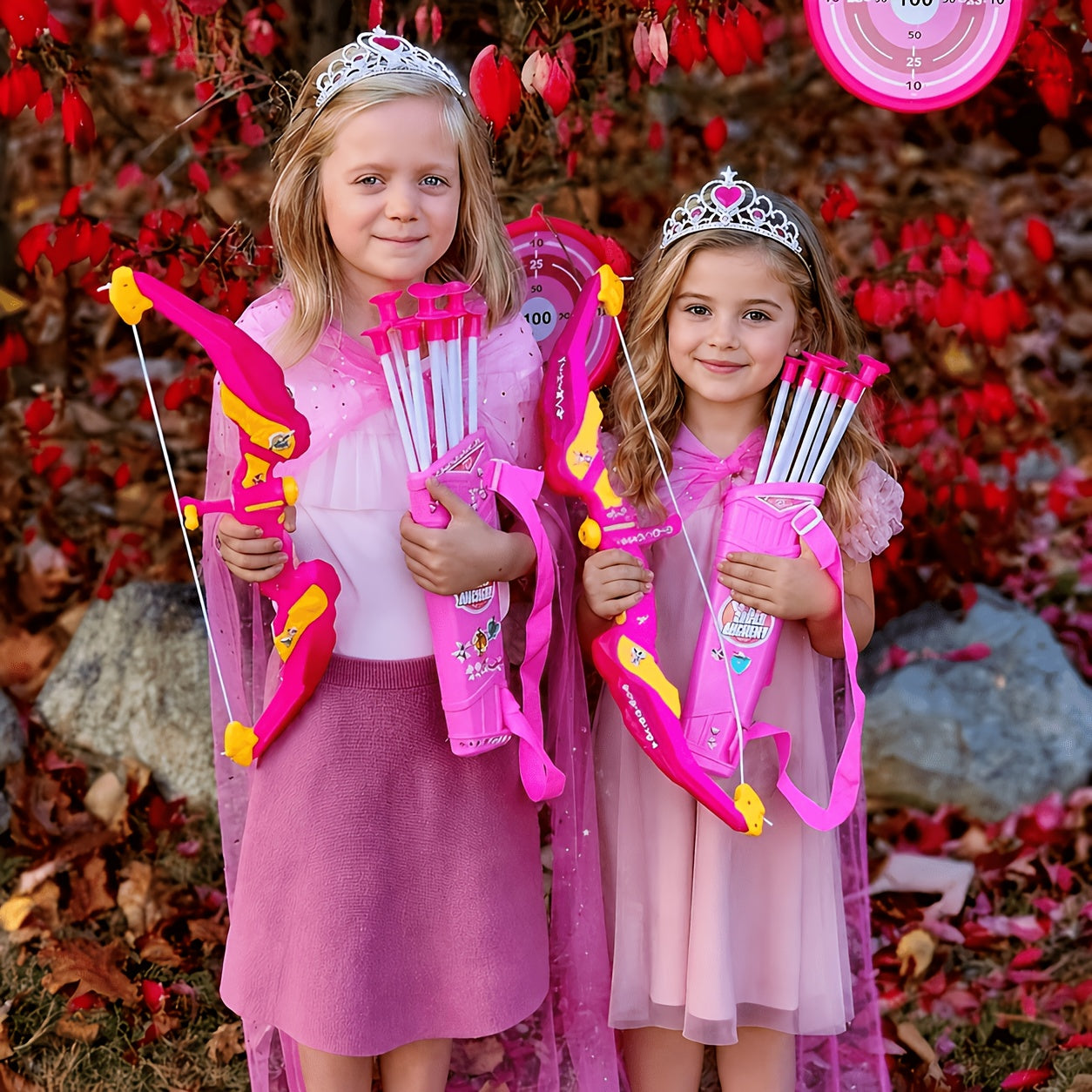 LED Light-Up Princess Bow & Arrow Set for Girls - Archery Toy with Cape, Crown, 10 Suction Cup Arrows & Target, Indoor Outdoor Birthday Gift for Kids Girls Boys