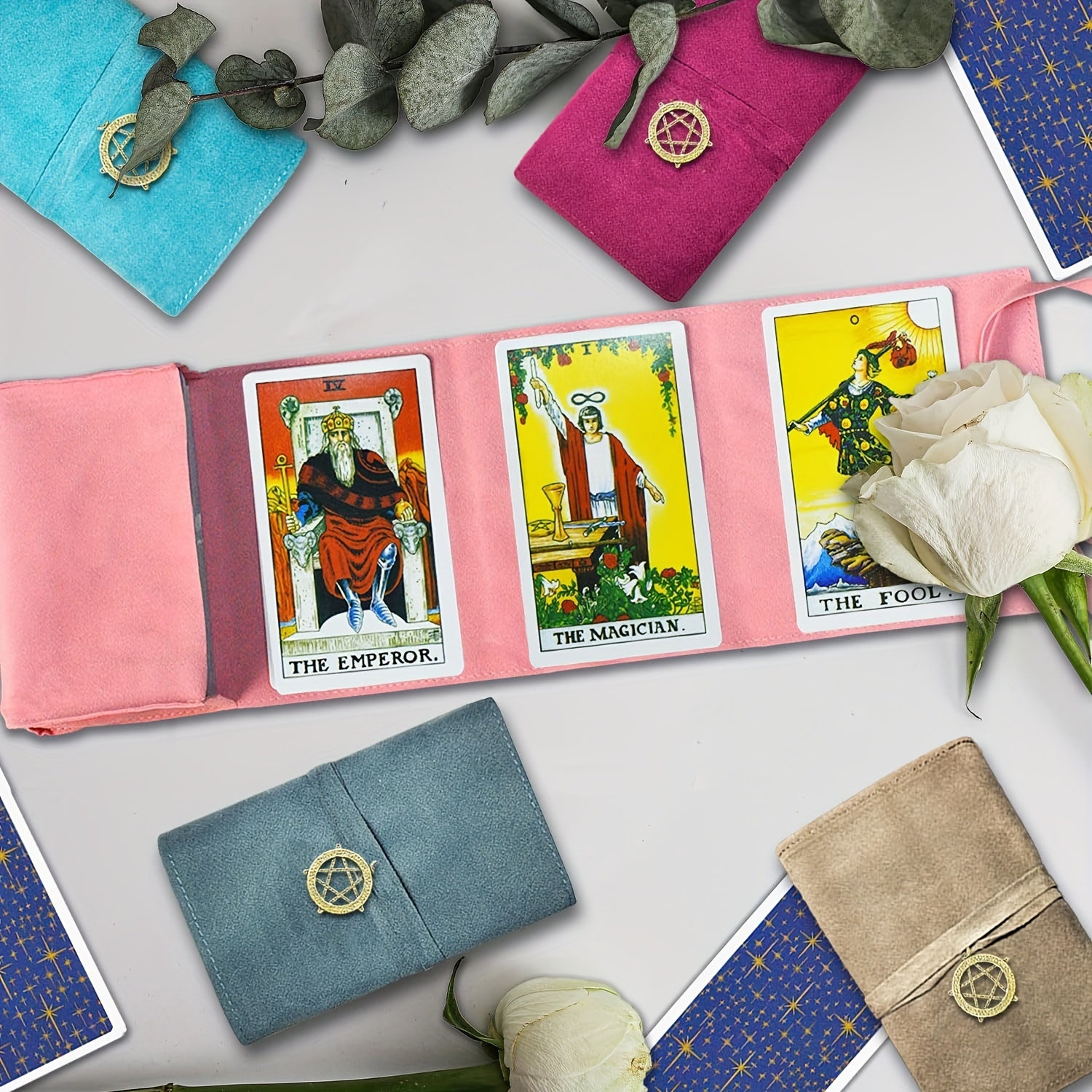 Velvet Tarot Card Storage Bag Set of 5 with Retro Pendant – Drawstring Pouch for Tarot Cards, Crystals, Runes & Oracle Decks, Spiritual Witchcraft Gift for Readers & Collectors