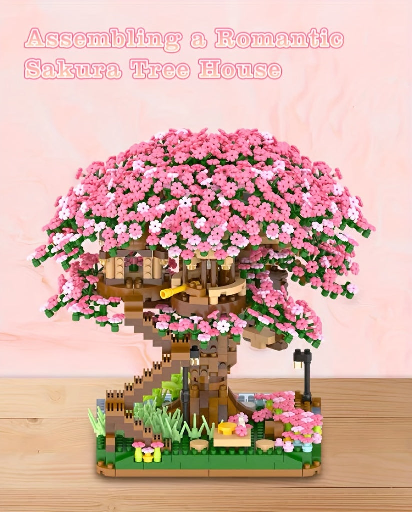 Sakura Cherry Blossom Tree House Building Blocks 2028 & 1020 Piece – DIY Mini Brick Assembly Set, Collectible Desk Decor Model for Home Display, Relaxing Gift for Teens Adults Boys Girls