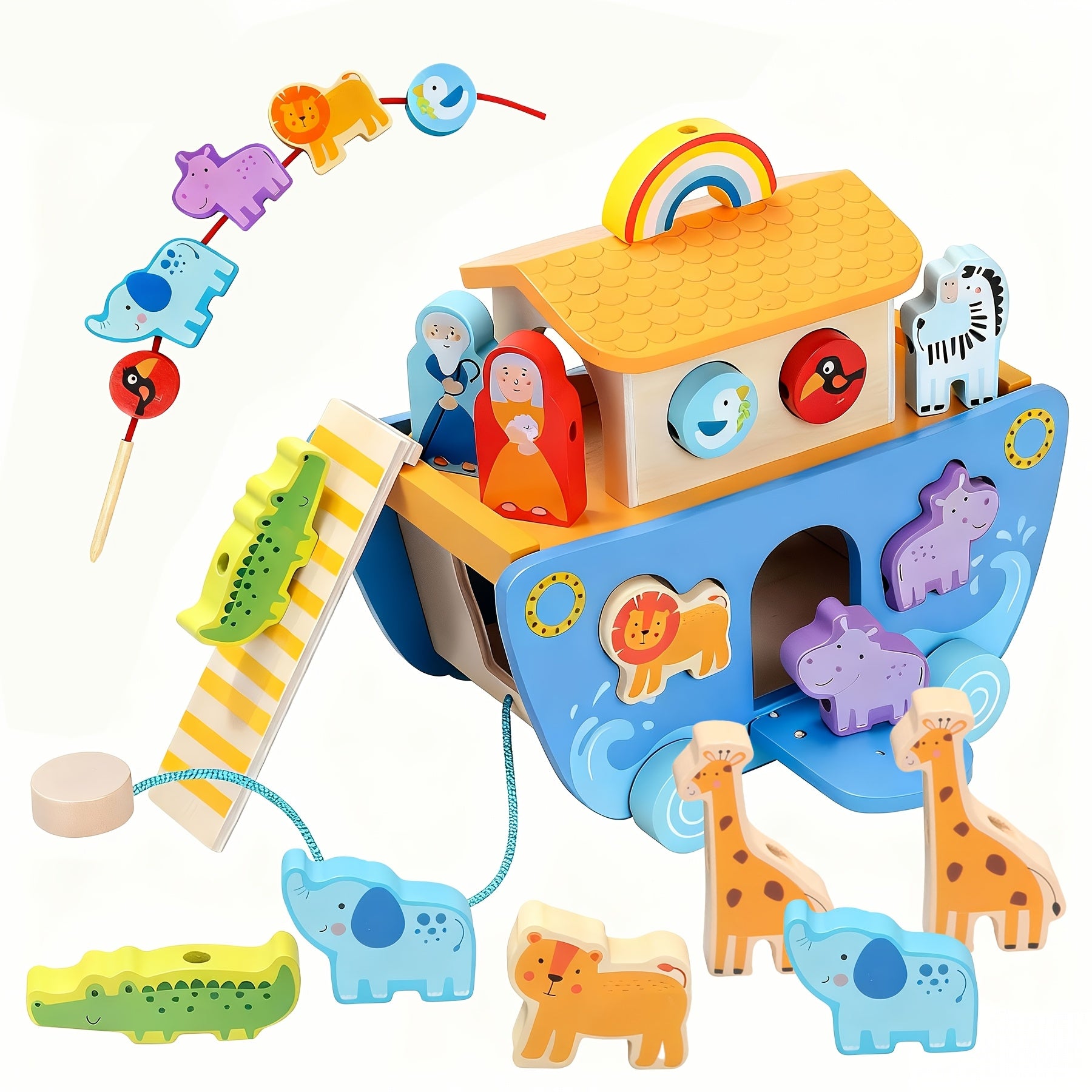 Wooden Noahs Ark Toy for Toddlers Ages 1-3 - Animal Shape Sorter Learning Toy with Wooden Animal Figures, Early Development Educational Toy, Baptism Birthday Christmas Gift for Boys Girls