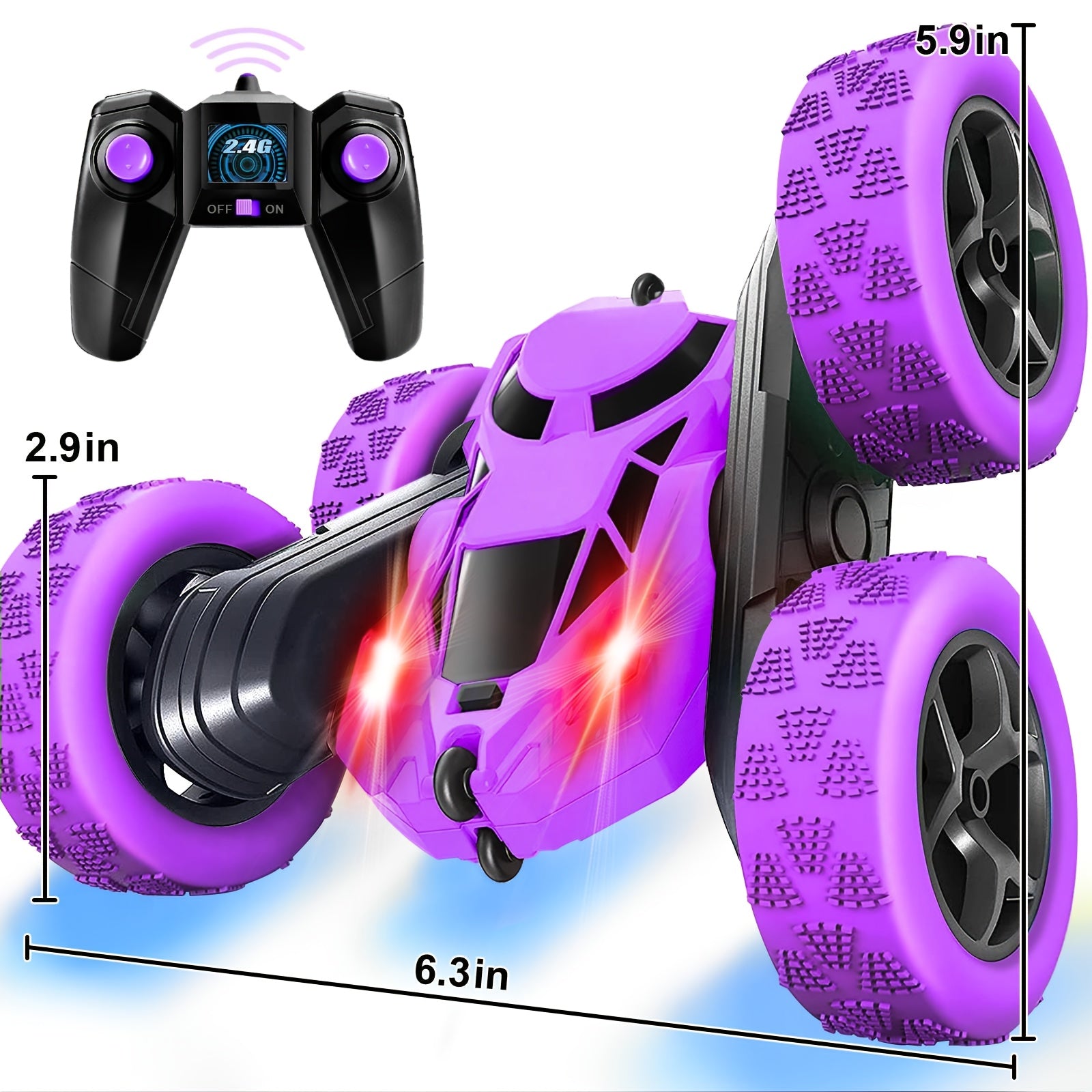RC Stunt Car Double Sided 360 Flip 4WD Remote Control Car 2.4GHz LED Headlights 1400mAh Rechargeable Battery All Terrain Kids Boys Ages 6+ Birthday Christmas Gift