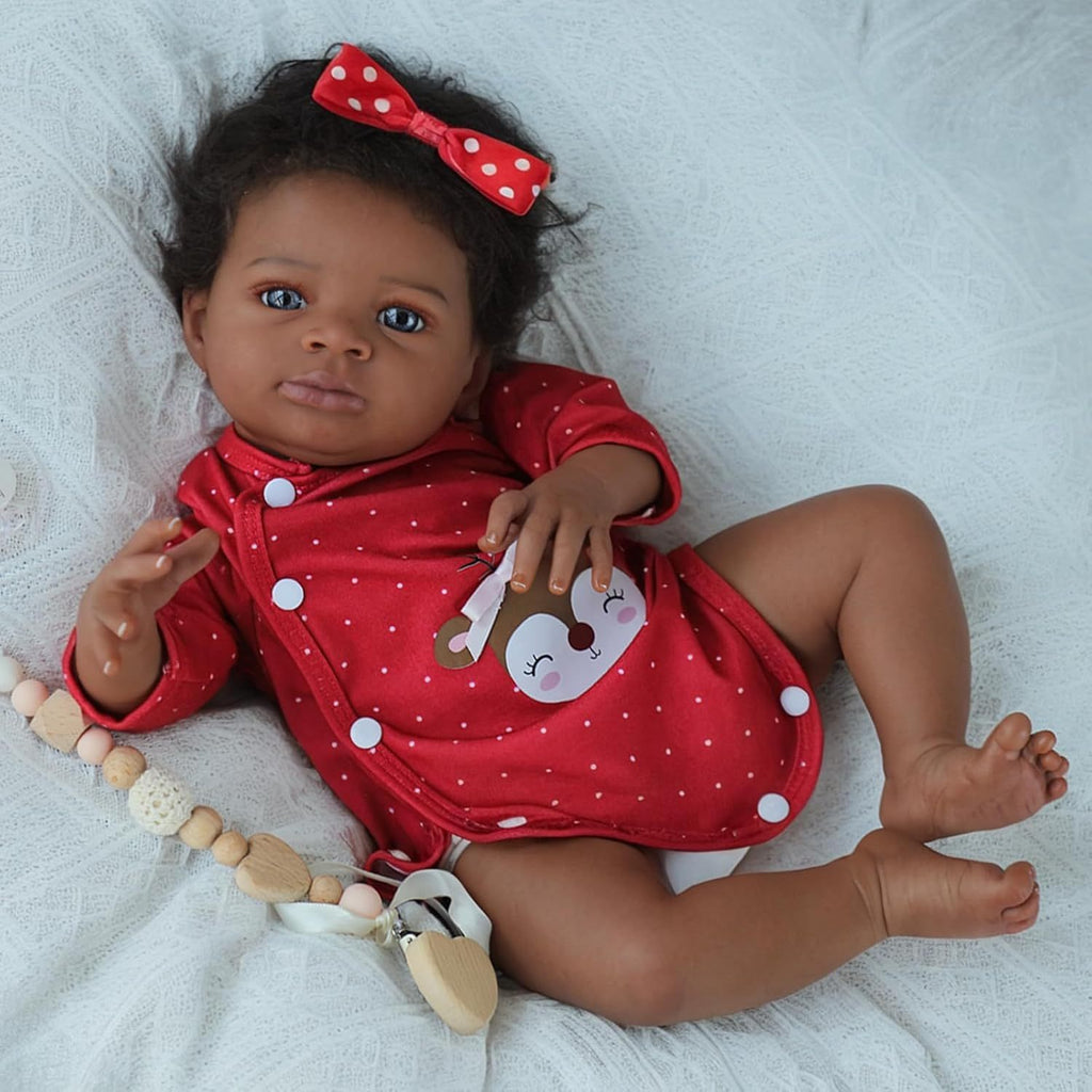 Black Girl Reborn Baby Doll 20 Inch Soft Fabric Body Hair Implant – Realistic African American Newborn Girl Doll by VIVIDOLL Ages 3+ Birthday Christmas Gift Doll Only