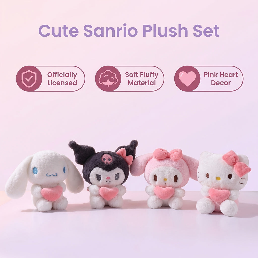 Sanrio Kawaii Plush Toy – Licensed Hello Kitty, Kuromi, My Melody & Cinnamoroll Stuffed Animal, Cute Soft Plush Doll, Birthday Gift, Holiday Surprise & Room Decor for Sanrio Fans