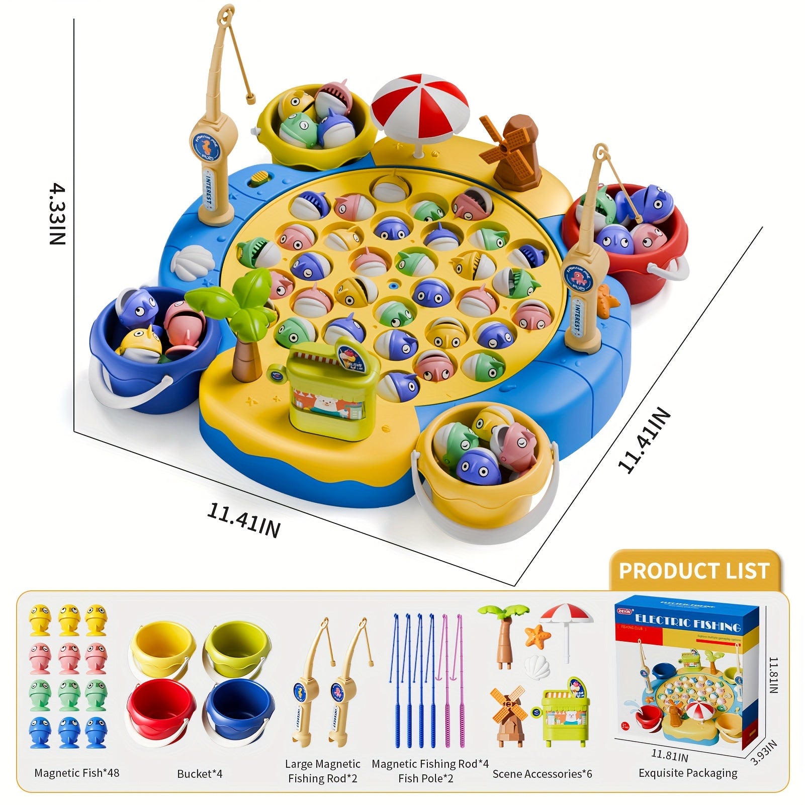 Kids Magnetic Fishing Game Toy 66pcs Ocean Theme 1-8 Players Educational Fine Motor Skills Toddler Boys Girls Birthday Holiday Gift Ages 1-8