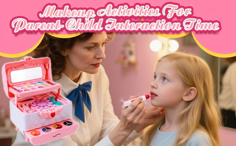 Kids Makeup Kit for Girls 48 Piece Washable Hypoallergenic Eyeshadow Blush Lip Gloss Nail Polish Glitter Princess Pretend Play Cosmetic Set Ages 5-12 Birthday Christmas Gift