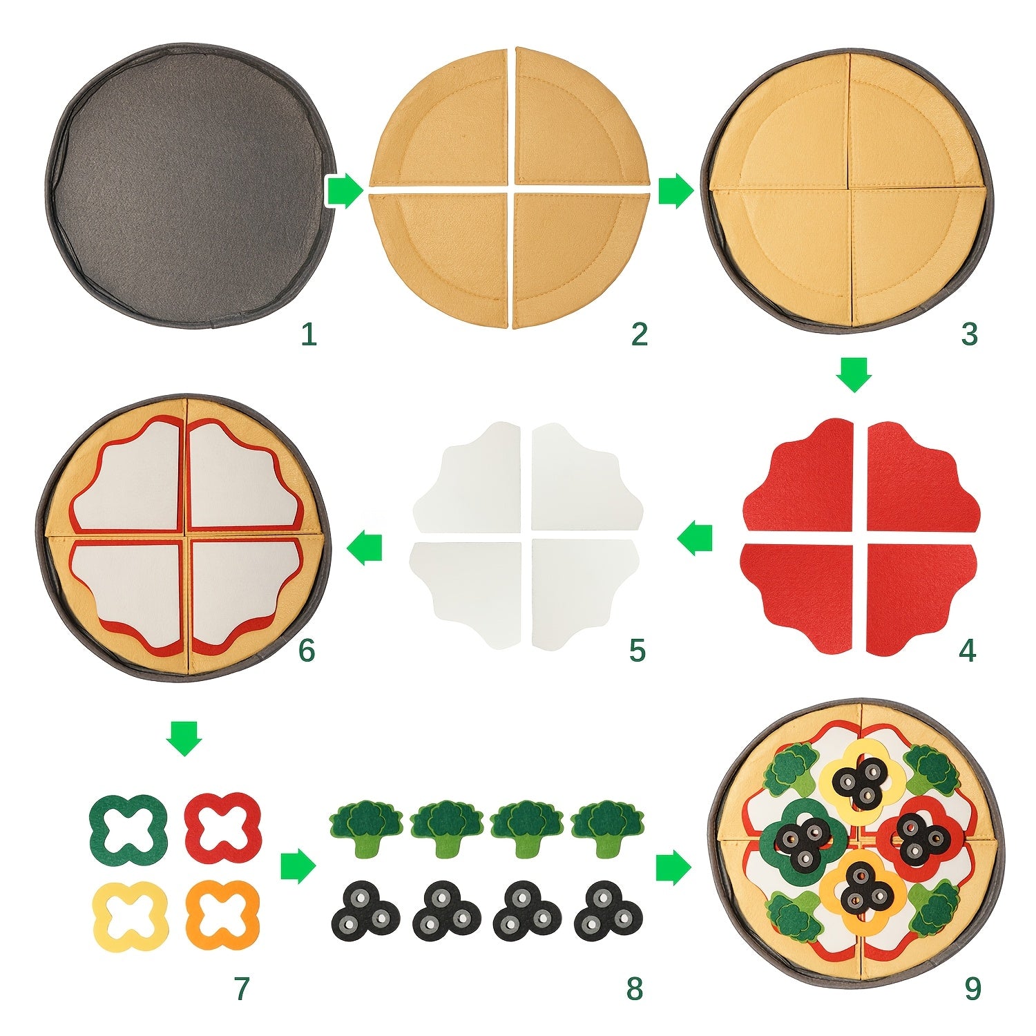 Kids Pizza Toy Set 41-Piece, Felt Kitchen Pretend Play Food Toy for Toddlers, Parent-Child Interaction Game, Birthday Gift for Boys Girls Ages 3+