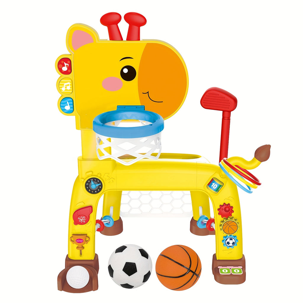Giraffe Basketball Hoop & Soccer Goal Activity Center for Toddlers – 2-in-1 Baby Sports Toy with Light, Sound & Music, Indoor Outdoor Game, Birthday Gift for Boys & Girls 12 Months+