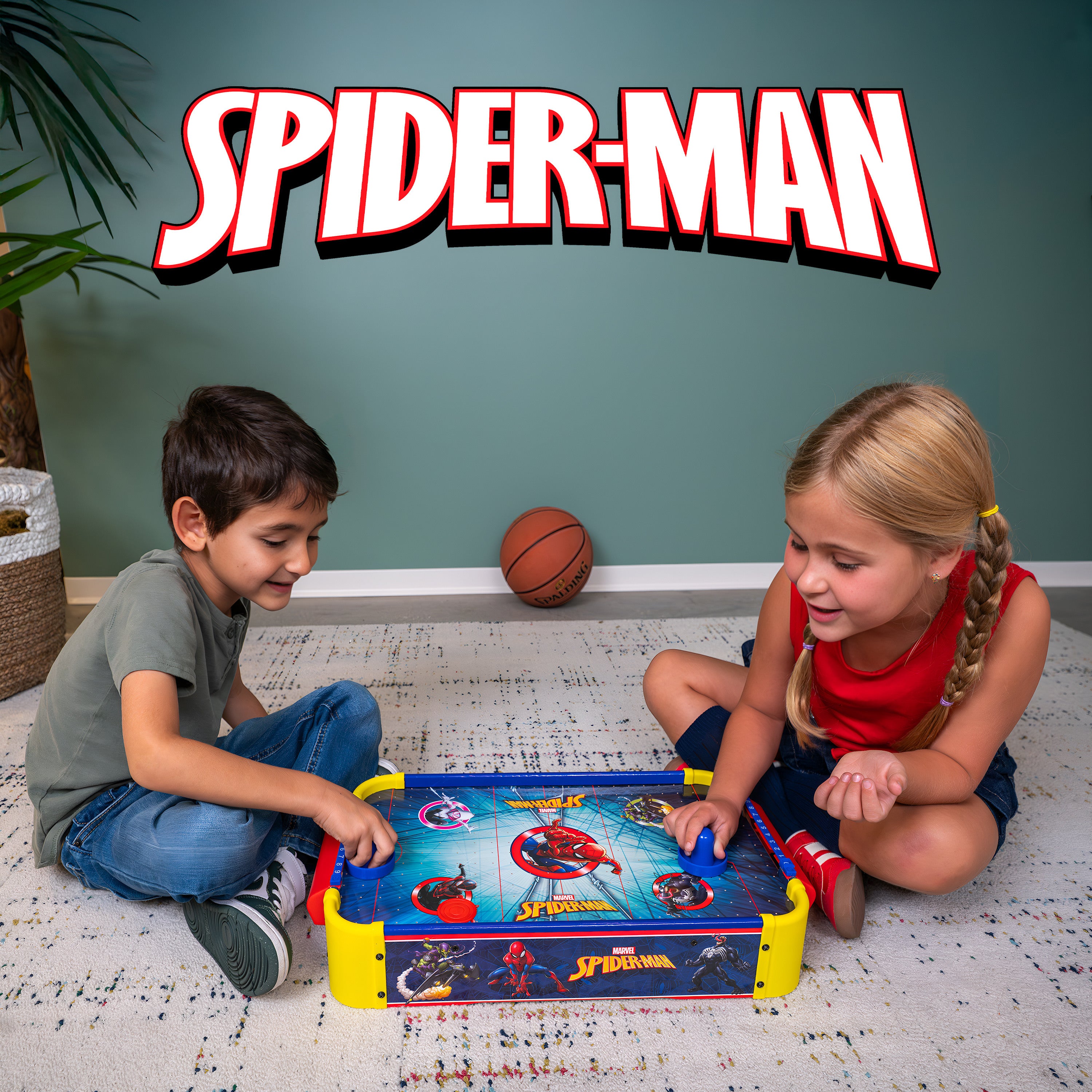 Spider-Man Electric Tabletop Air Hockey Table 2 Player - Marvel Licensed Wood Kids Game, Birthday Christmas Gift for Boys & Girls