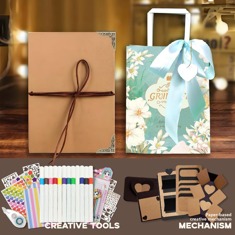 Accordion Scrapbook Album, 99+ Inch Fold Out DIY Memory Book with Kraft or Black Paper Options for Anniversary, Wedding, Travel and Graduation Gifts